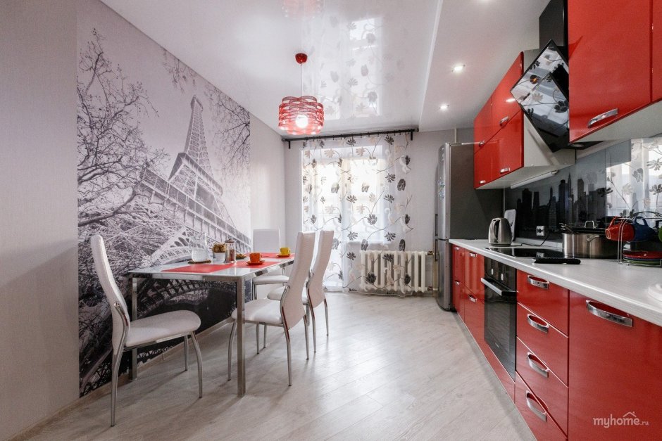 Интерьер кухни с эркером п44т