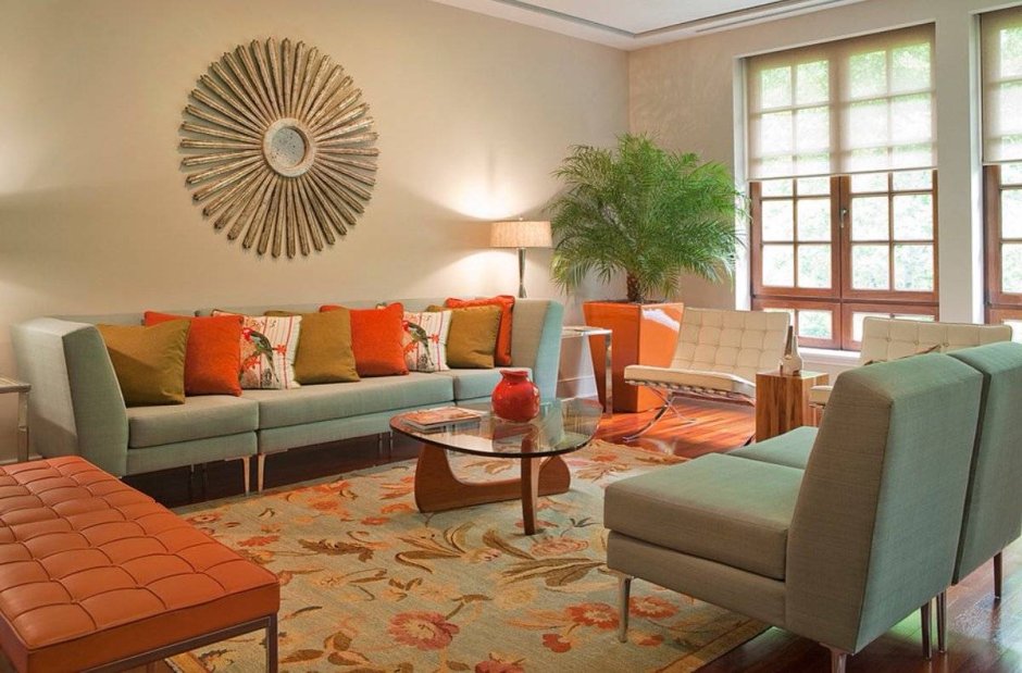 Гостиная в оранжевых тонах