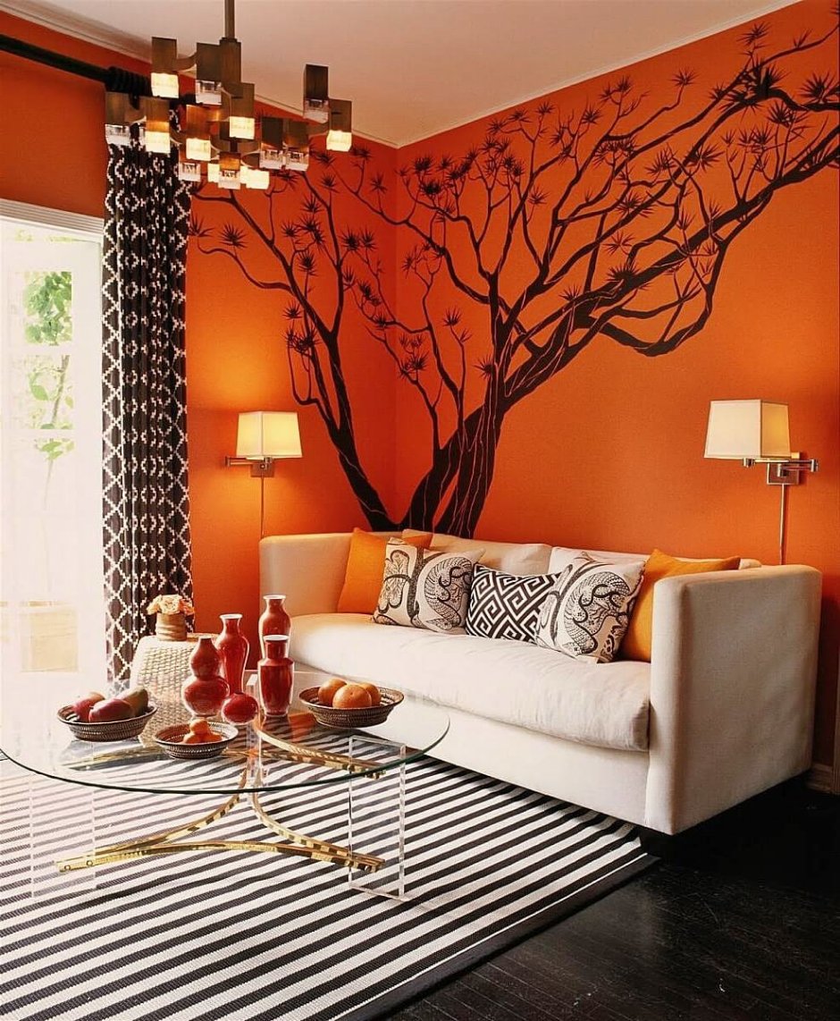 Гостиная в оранжевом цвете