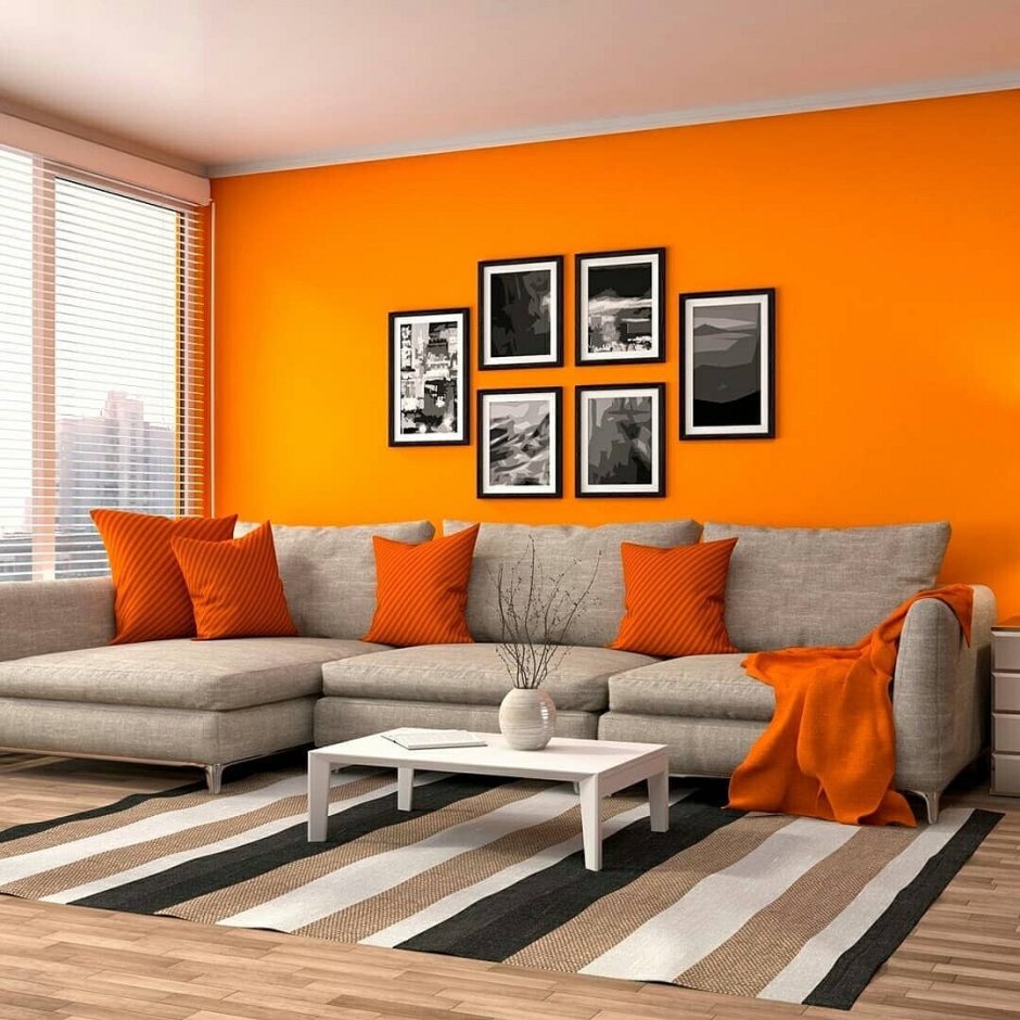Оранжевый диван в интерьере