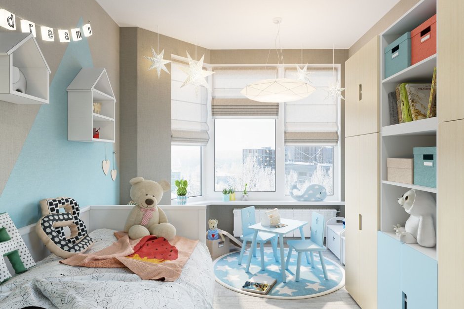 Скандинавский стиль спальни на 2 девочек