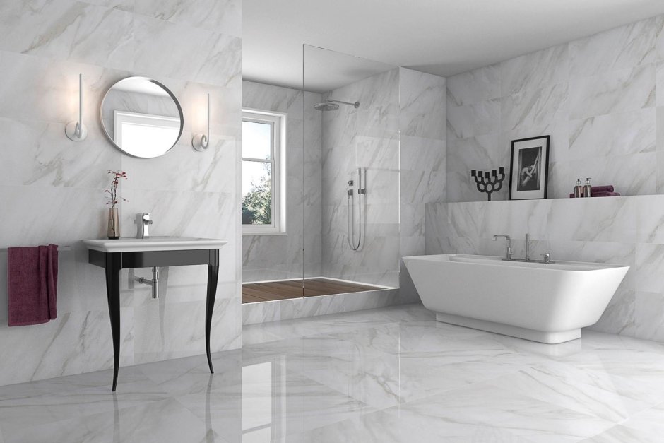 Ванная серо белая плитка