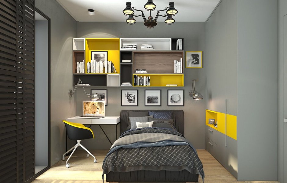Серо жёлтая комната для подростка
