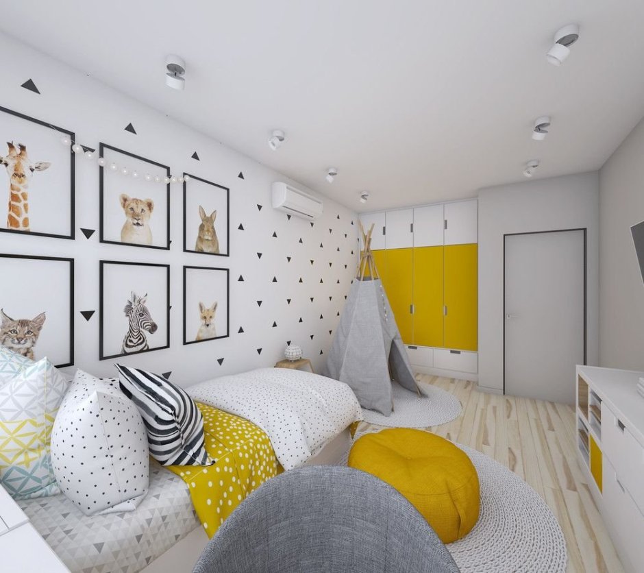 Детская комната в желто серых тонах