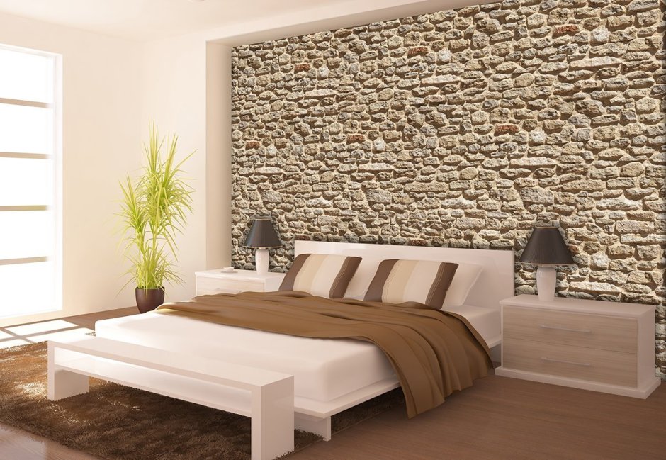 Декоративный камень в спальне