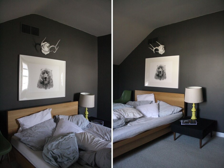 Сочетание графитового цвета в интерьере спальни