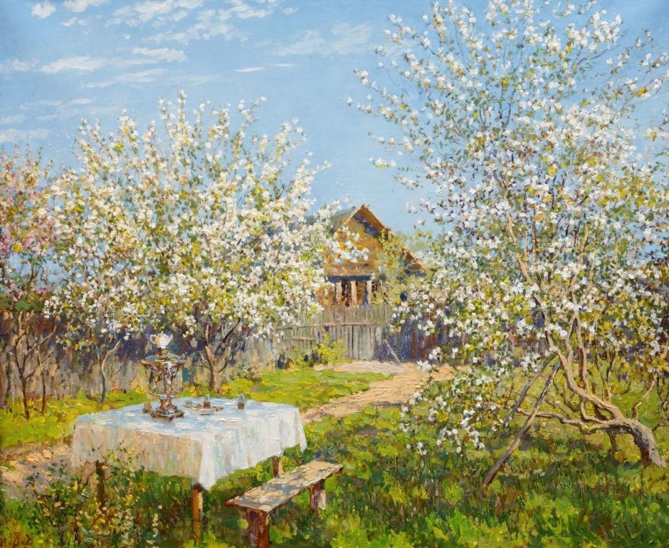 Левитан цветущие яблони картина