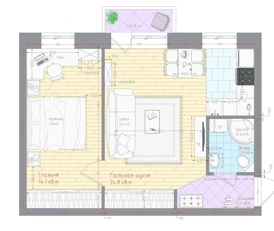 Перепланировка 2х комнатной квартиры в хрущевке с проходной комнатой