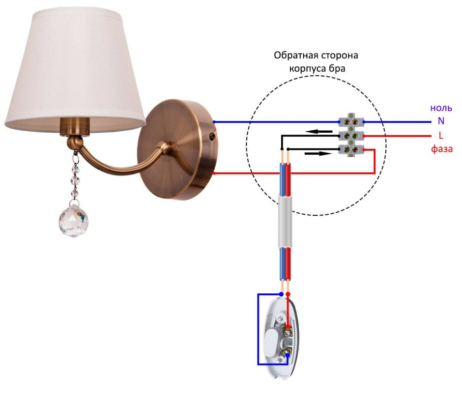 Схема подключения лампочки с выключателем в провод