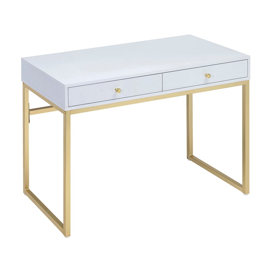 Белый письменный стол с золотыми ножками