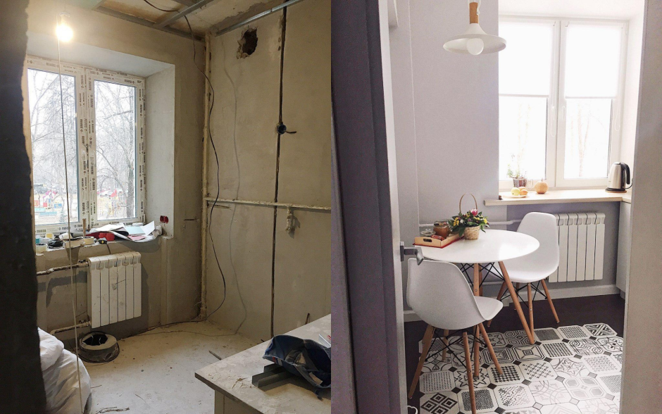 Однокомнатная квартира до и после