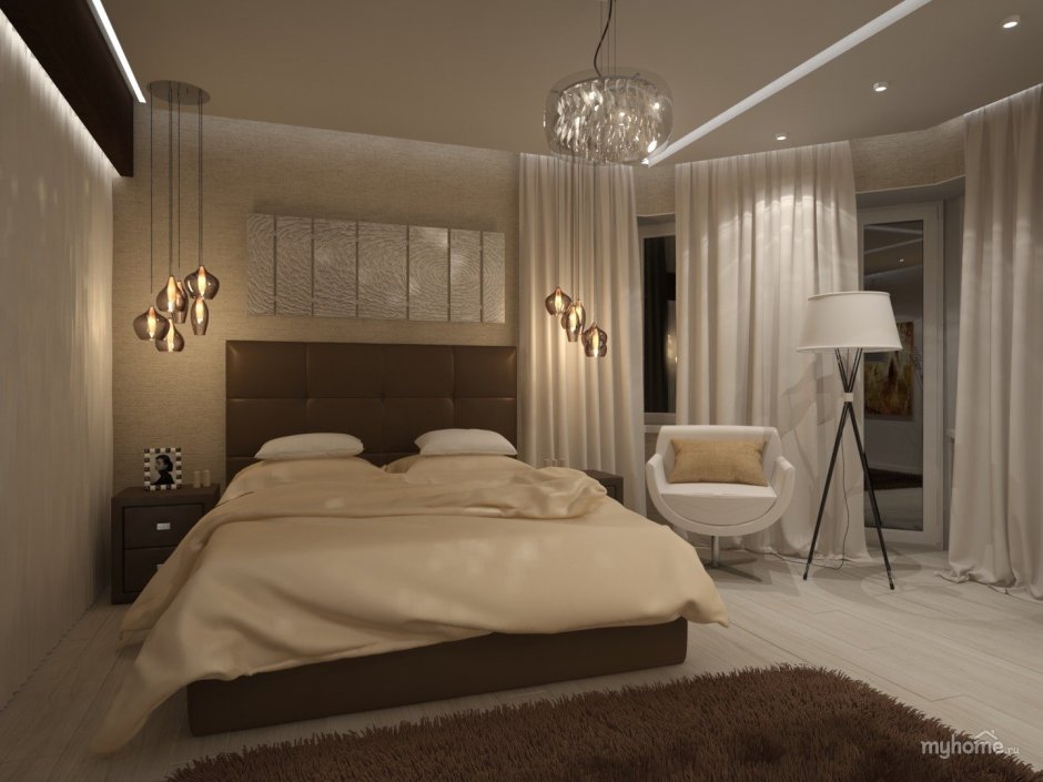 Спальная комната в современном стиле для семейной пары