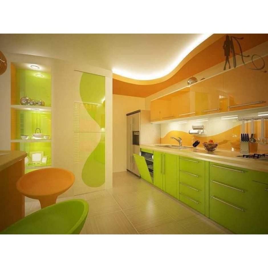 Салатовая кухня в интерьере