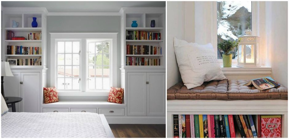 Широкий подоконник с полками