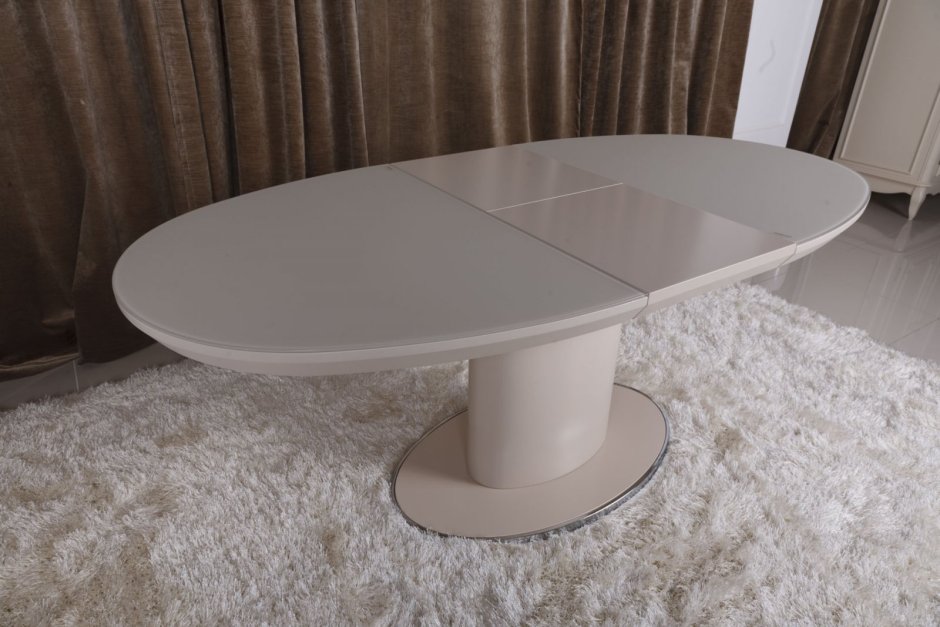 Стол белый лакированный овальный обеденный