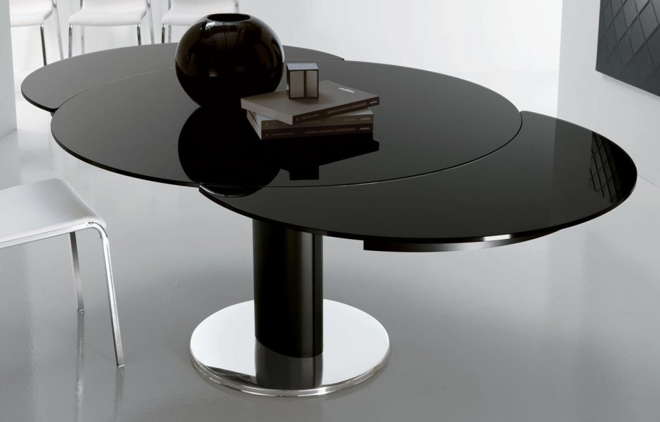 Стол трансформер стеклянный круглый MK-7522-BL черный