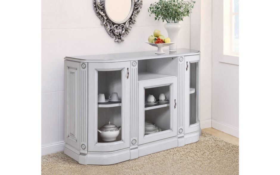 Комод для посуды в гостиную со стеклом