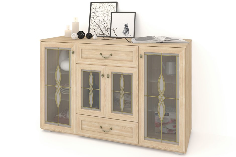 Комод для посуды в гостиную со стеклом