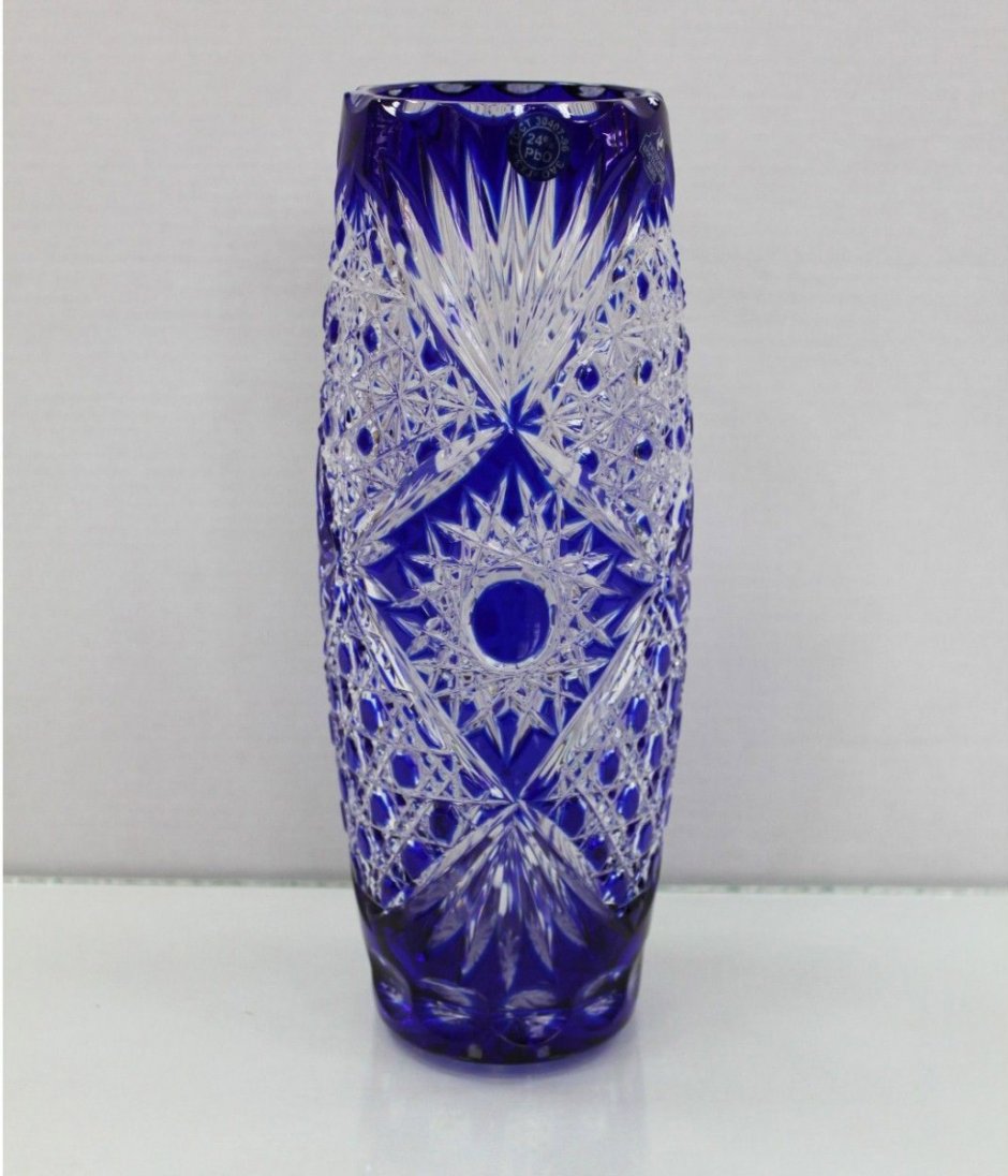 Ваза хрустальная синяя Гусь Хрустальный