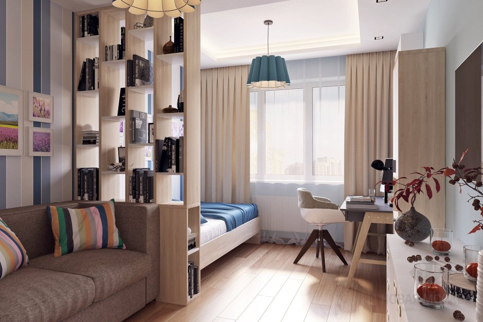 Разделение зон в комнате перегородкой