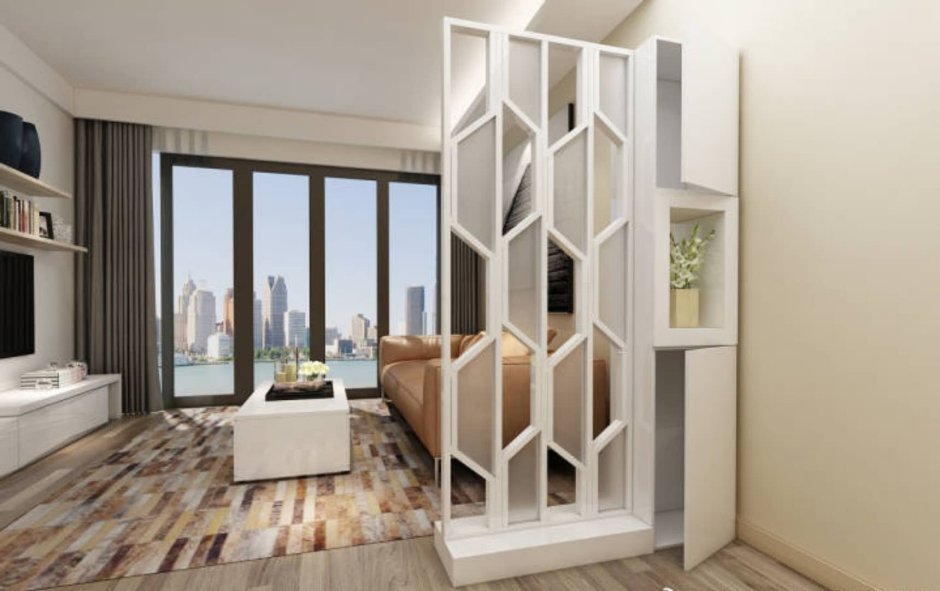 Стеллаж в потолок для зонирования комнаты