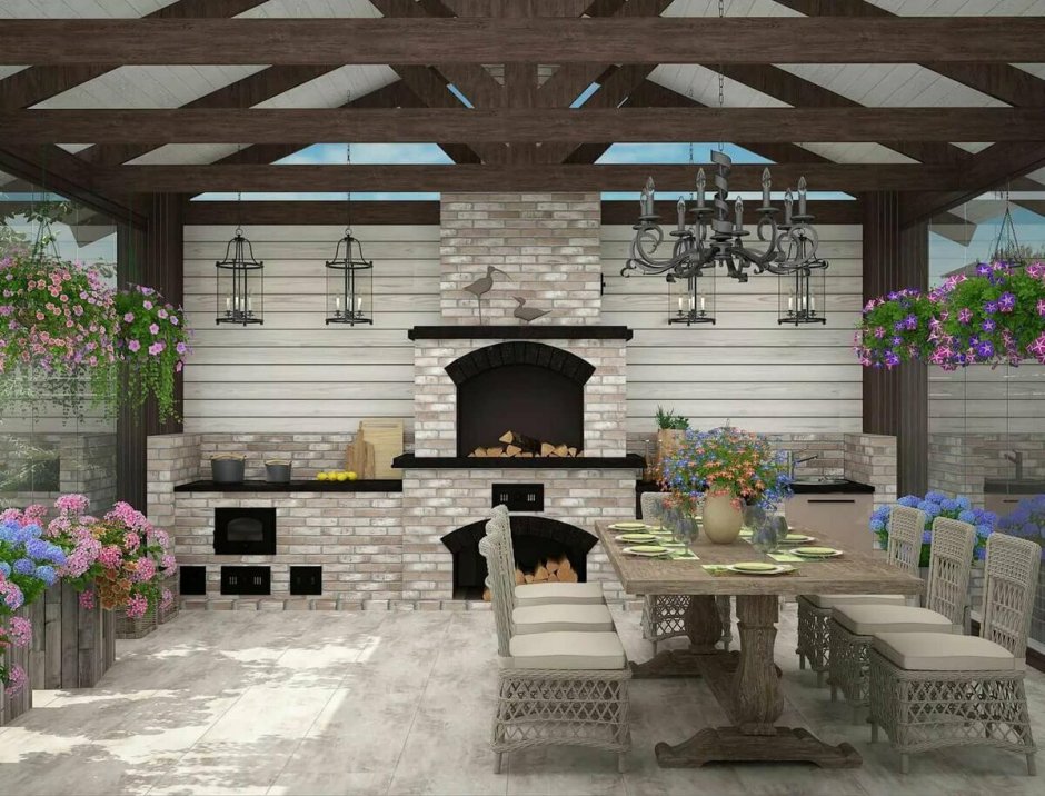 Веранда терраса в стиле Шале Кантри