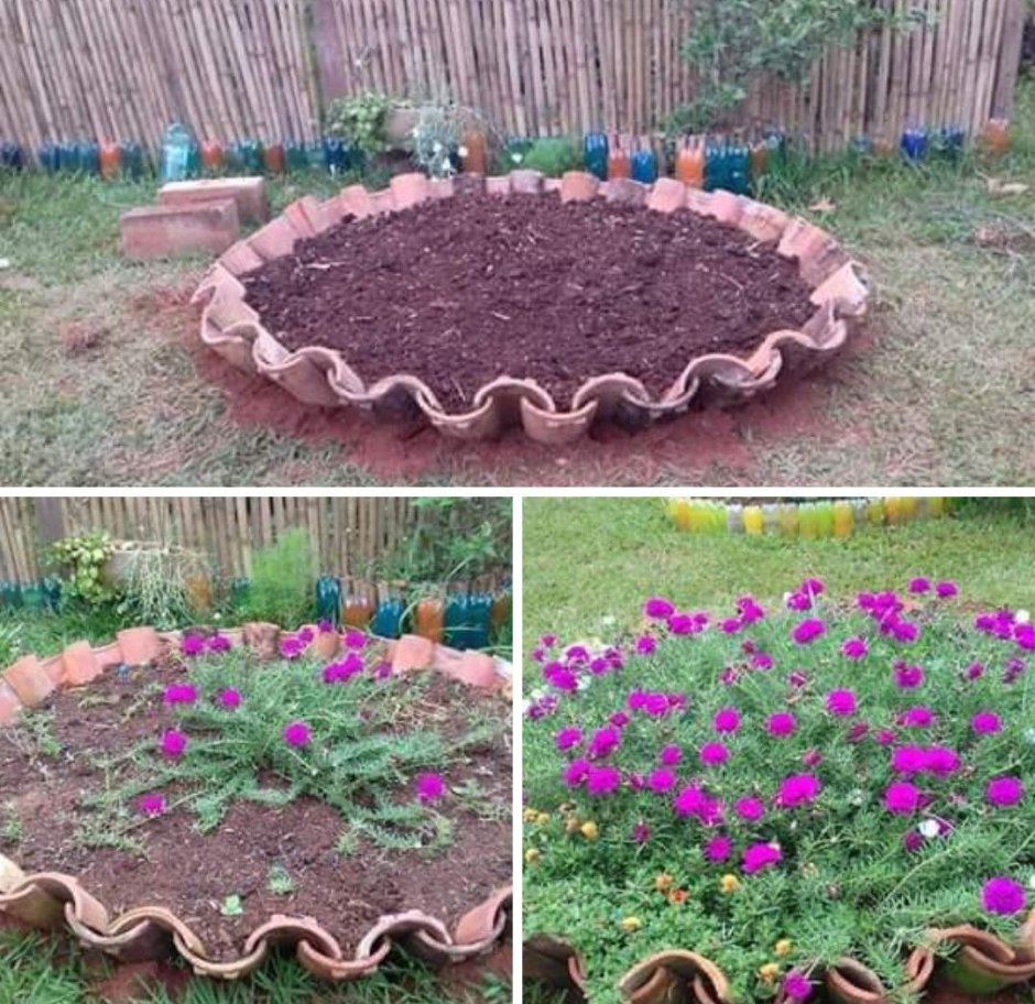 Клумба из черепицы