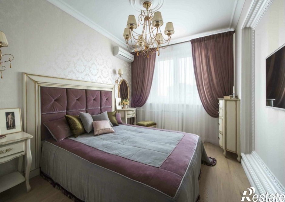 Спальня в бежево фиолетовых тонах