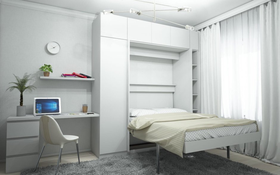 Шкаф кровать в интерьере гостиной