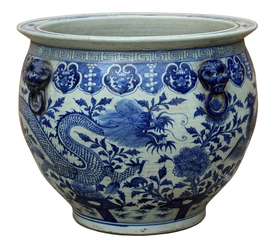 Ваза кашпо китайские мотивы белые синие