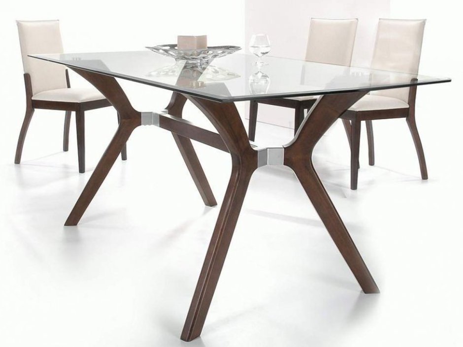 Стеклянный стол на деревянных ножках