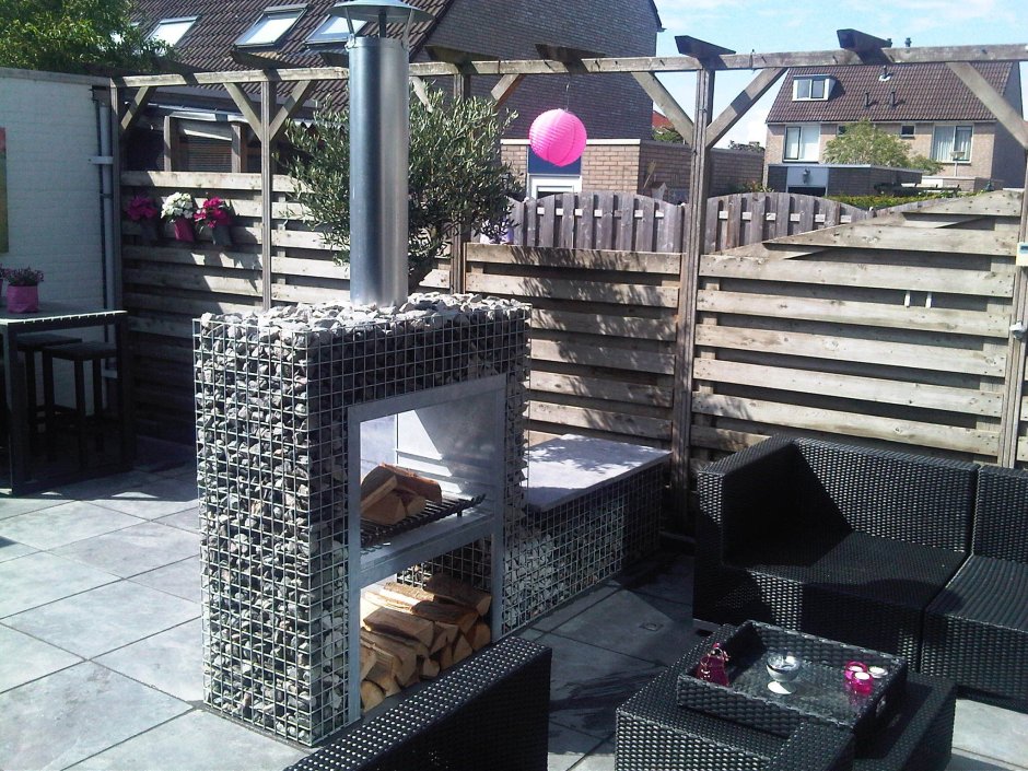 Габион камин уличный