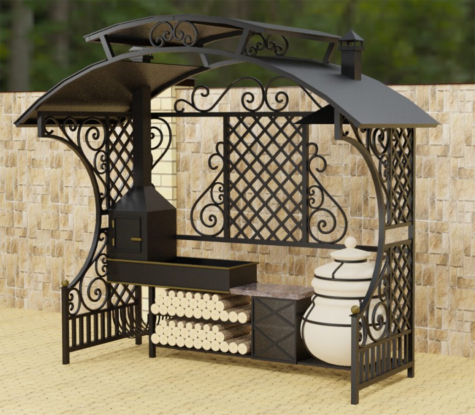 Зона барбекю с костровище.