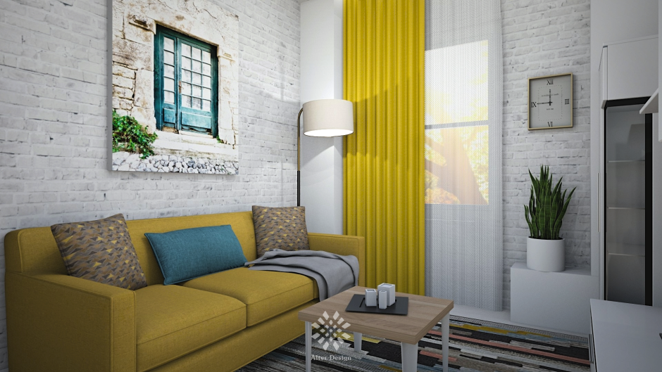Желтые кирпичики в интерьере