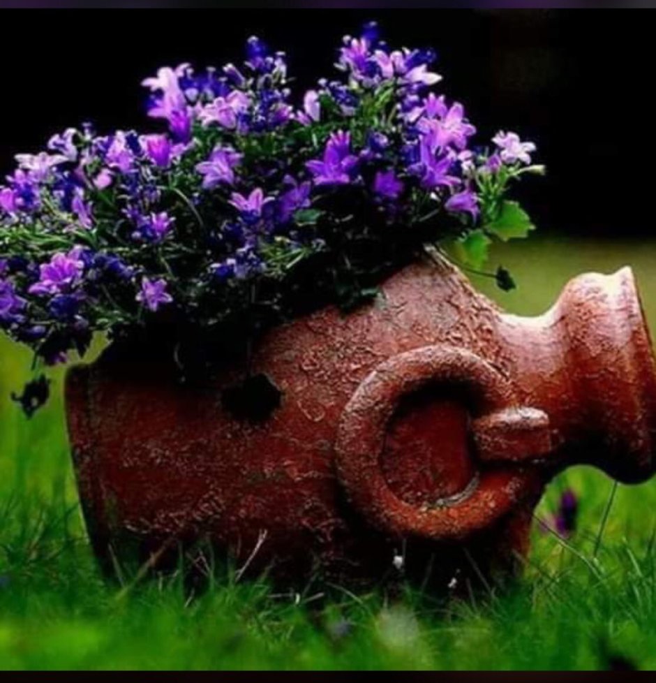 Клумба с кувшином и цветами