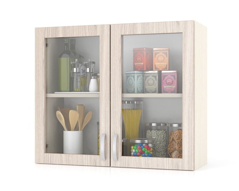 Кухонный шкаф-витрина со стеклом МД-швс800, цвет дуб/ясень шимо светлый