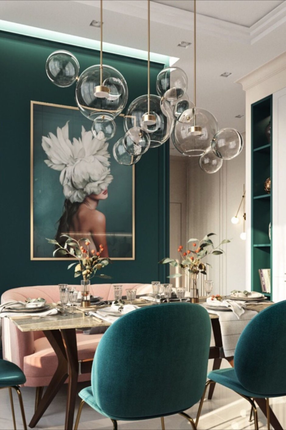Изумрудная кухня столовая стены