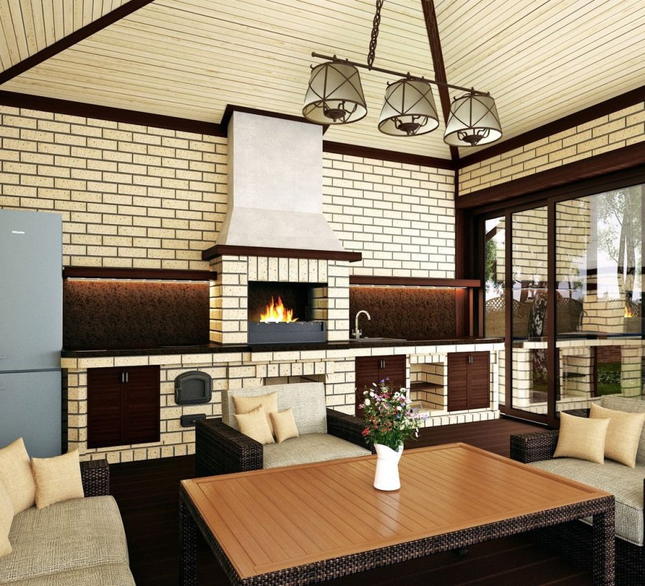 Мангальная зона на террасе в современном стиле