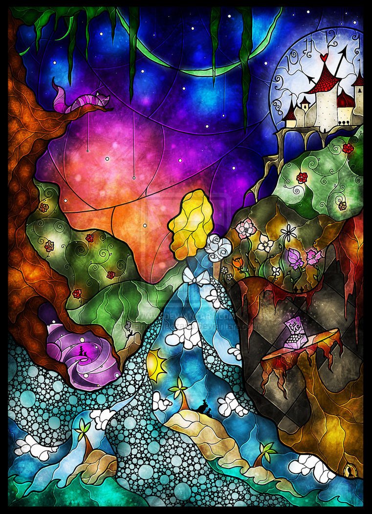 Витраж Алиса в стране чудес