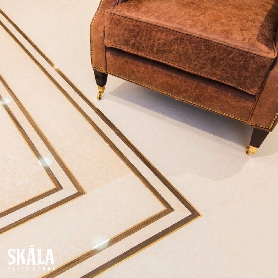 Мрамор керамогранит с латунными вставками