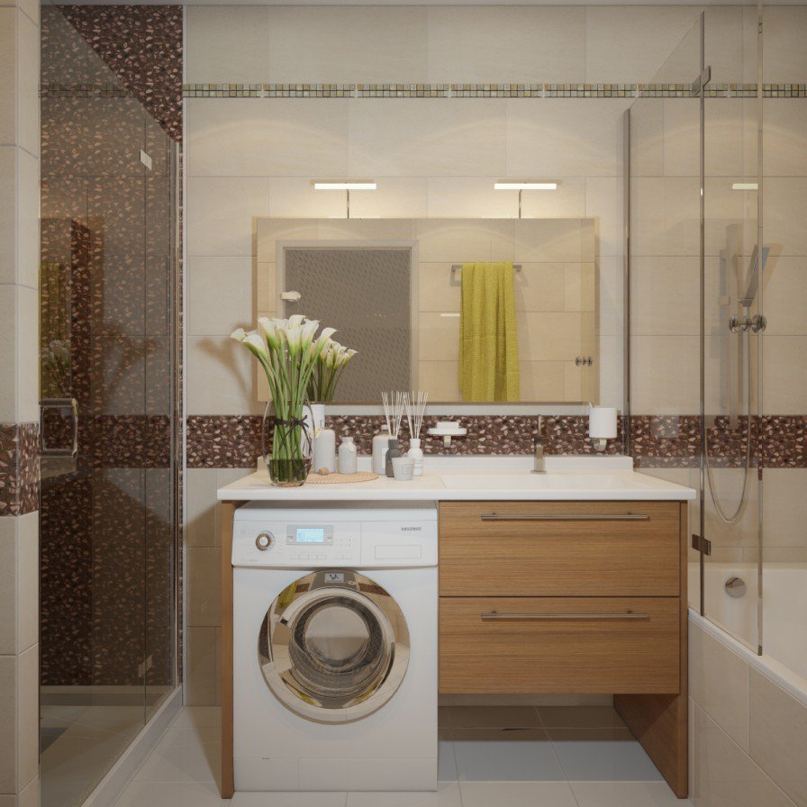 Ванная комната со столешницей и стиральной