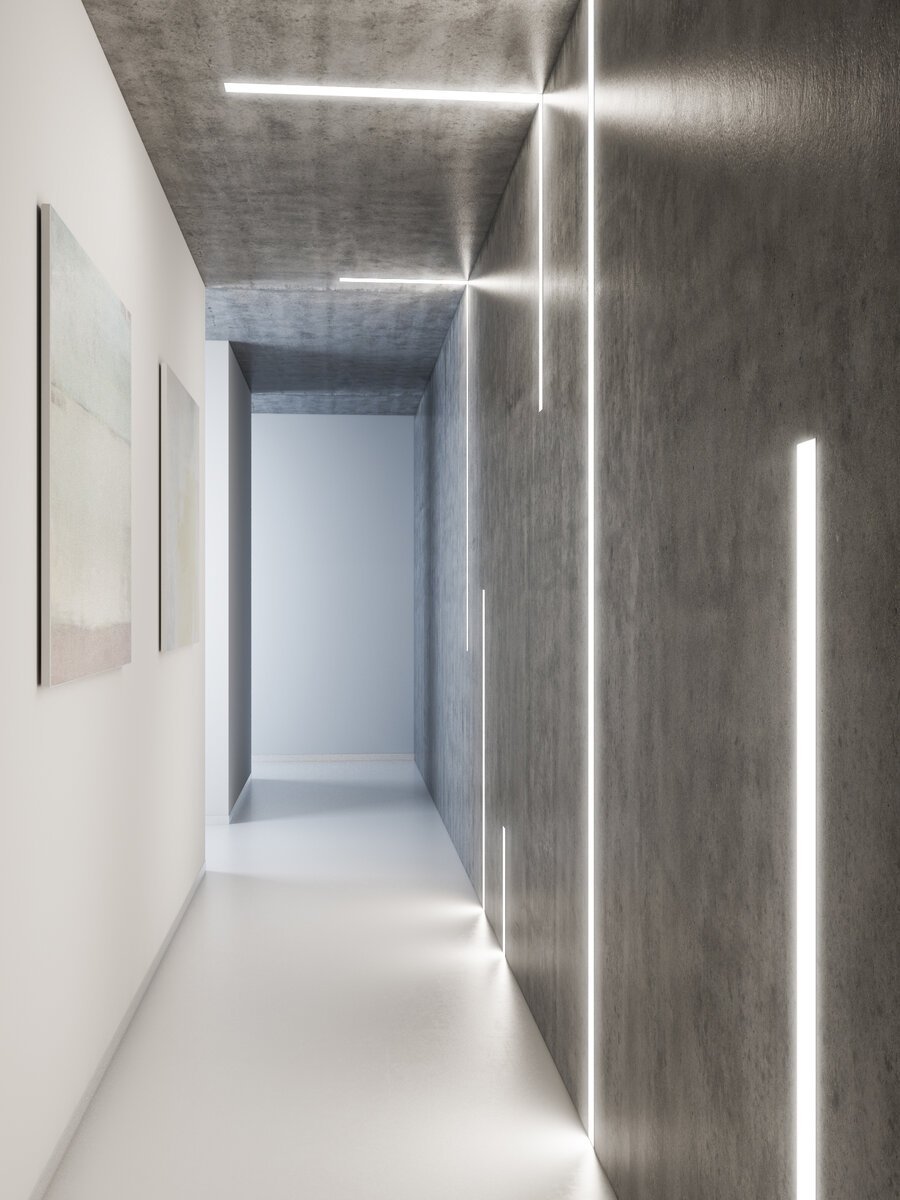 Световые линии на стене в коридоре