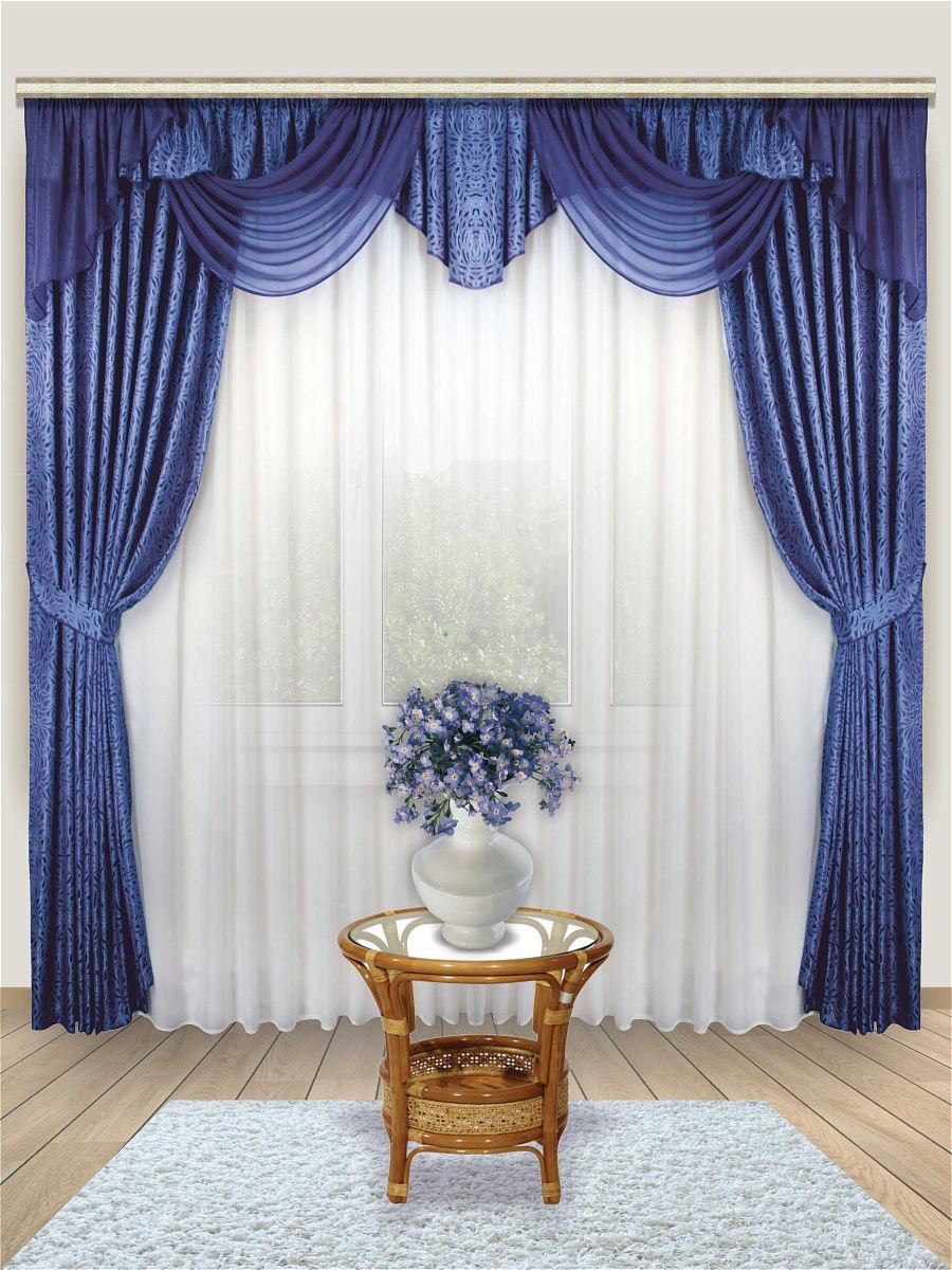 Синие шторы с ламбрекеном