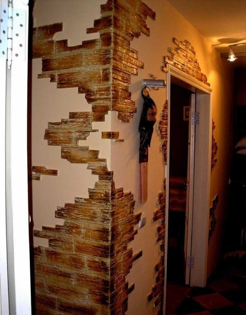 Отделка гостиной декоративным камнем