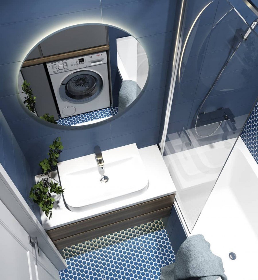 Маленькая ванная с туалетом и стиральной машиной