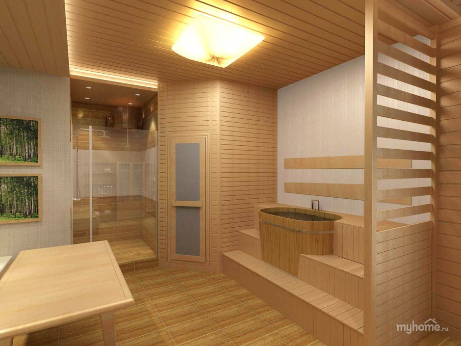 Отделка стен в бане в комнате отдыха