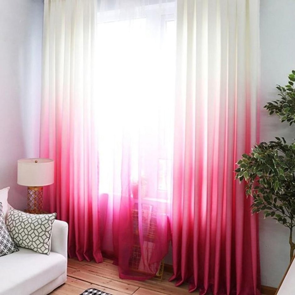 Шторы розовые с белым