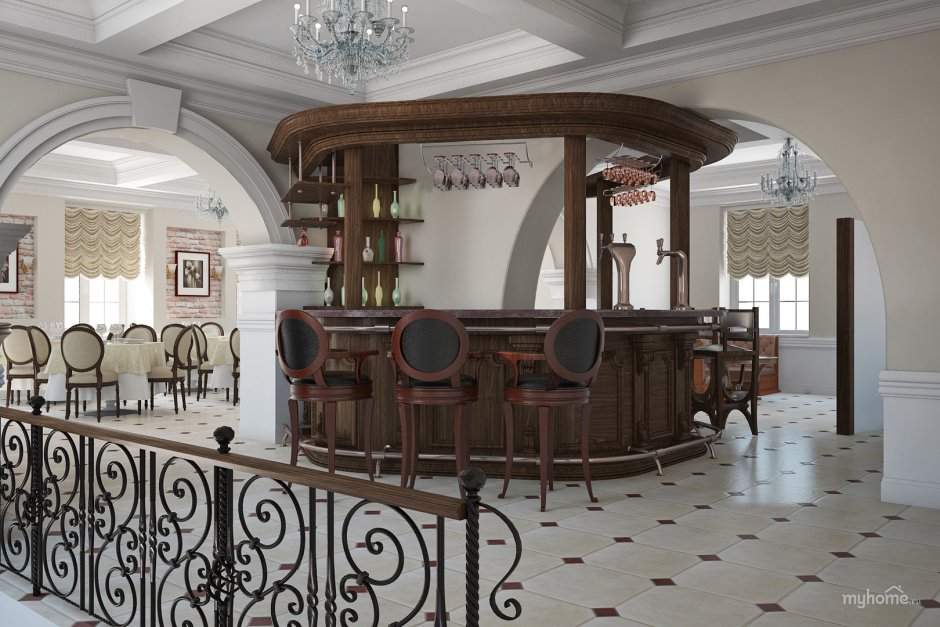 Барная стойка в кафе в классическом стиле