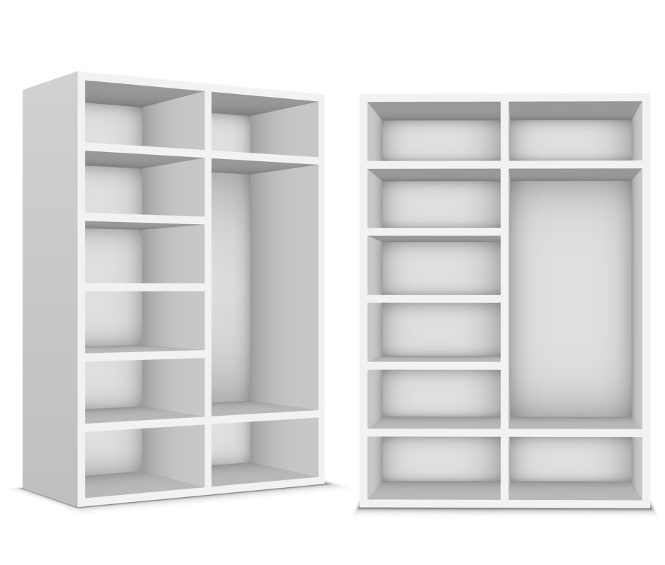 Шкаф с пустыми полками белом фоне