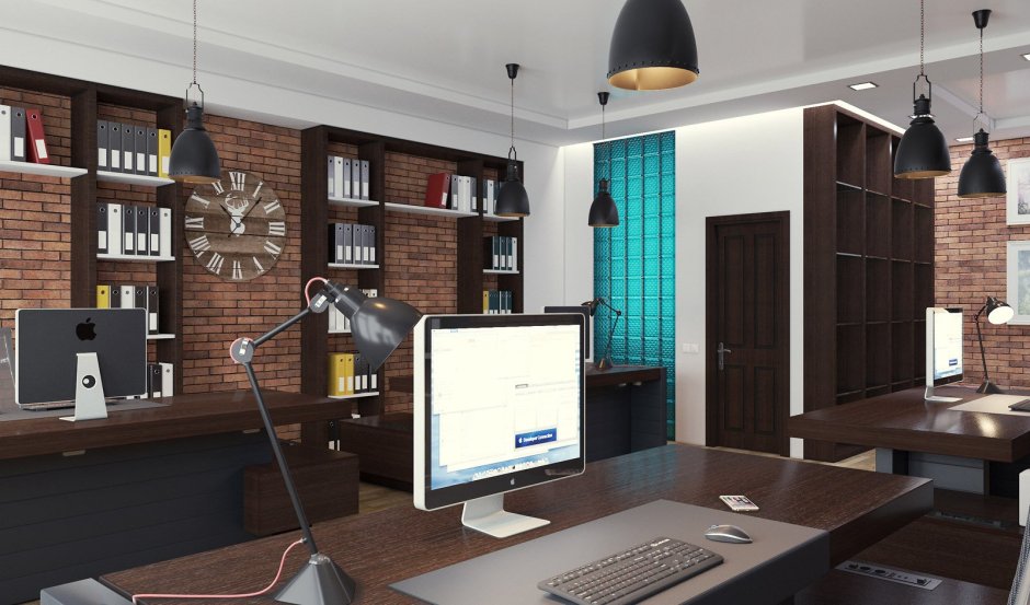 Интерьер рабочего кабинета в офисе на 2 человека